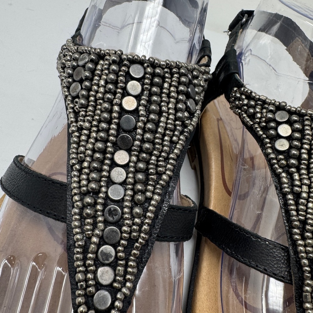 Aetrex Sheila Leather Beaded Sandals Black Silver Size 39 8.5 - Picture 5 of 10